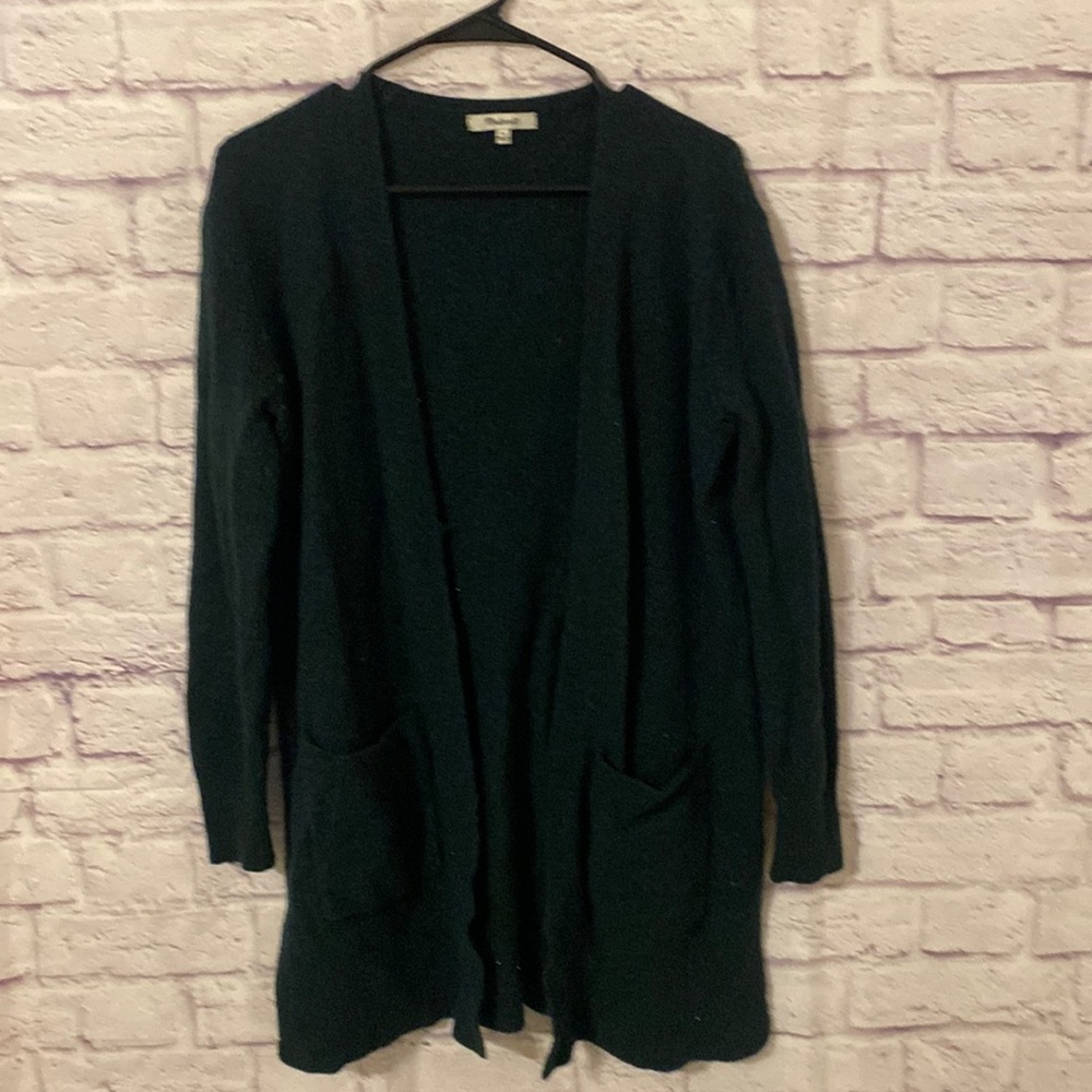Madewell forest green merino wool/alpaca blend open face cardigan